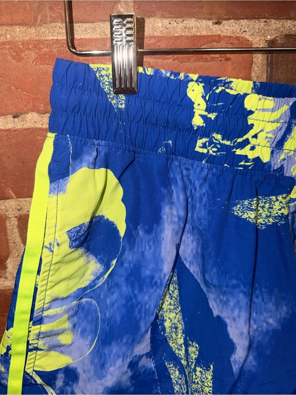 Adidas Men’s Blue & Neon Green Floral Swim Trunks Athletic Shorts